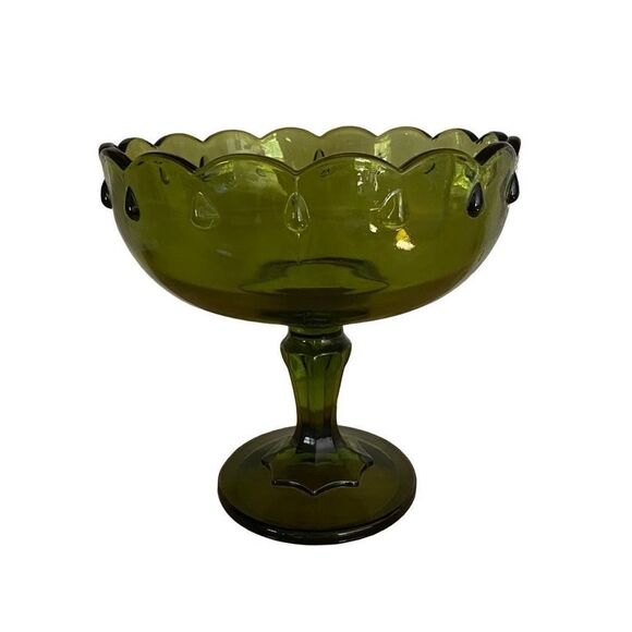 Indiana Glass Large Scallop Compote Pedestal Bowl Teardrop Accent Details - Picture 1 of 10